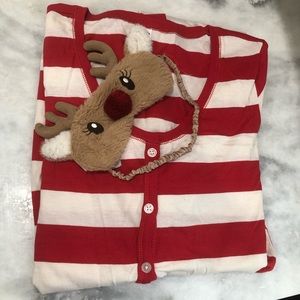 Bundle, stripped pajama onesie, Rudolph sleepmask
